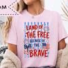 Land of the Free Because of the Brave 4th of July Patriotic Freedom Tee, Boho Independence Day Shirt