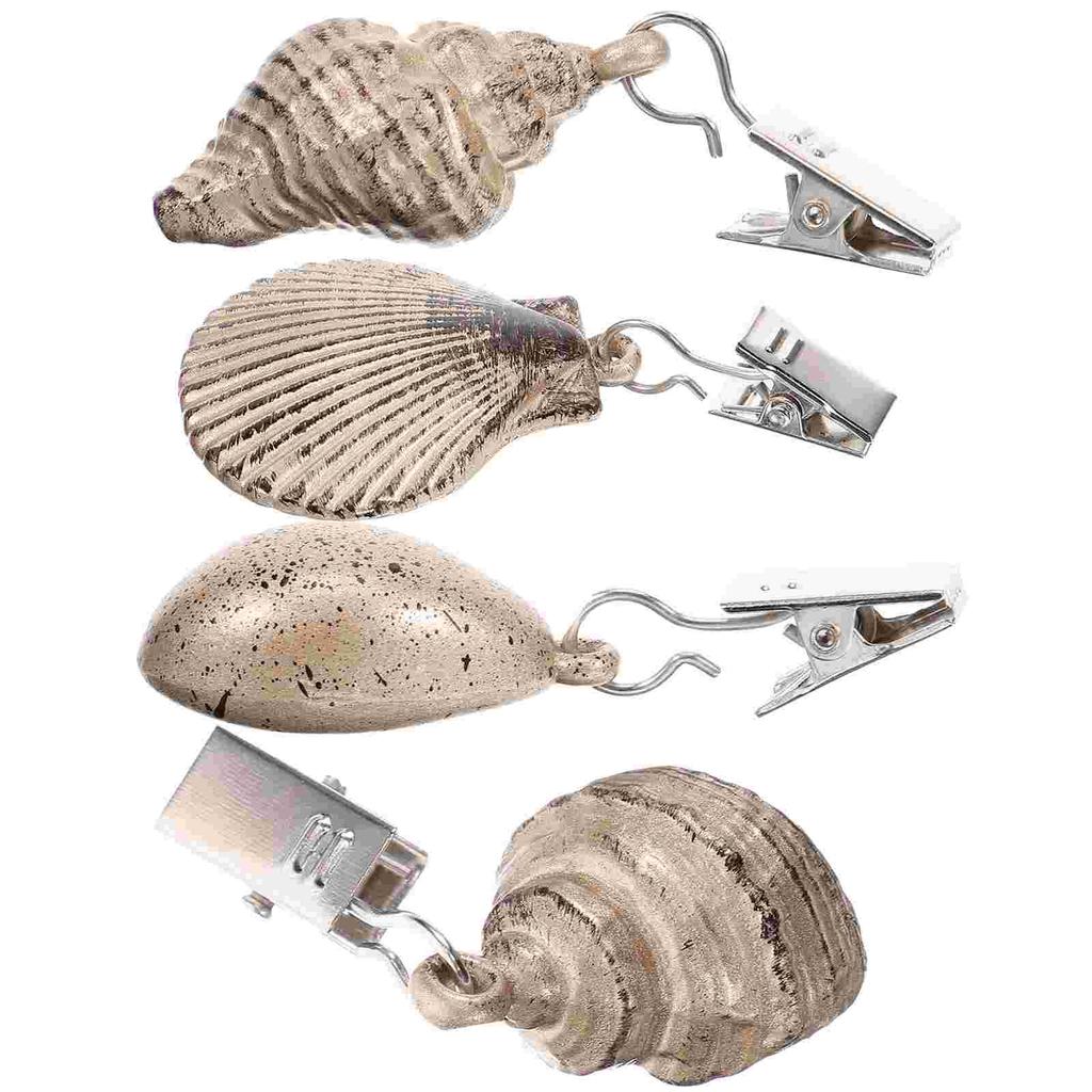 4pcs Chic Sea Shell Tablecloth Weights Pendant Clips for Window Reusable Table Cloth Weight Coverings Compact Decorative Seaside