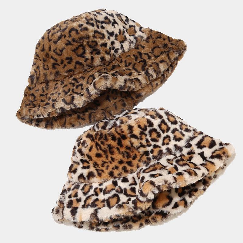 Autumn and winter hat women's European and American splicing leopard print bucket hat outdoor leisure sunscreen visor trendy basin hat wholesale