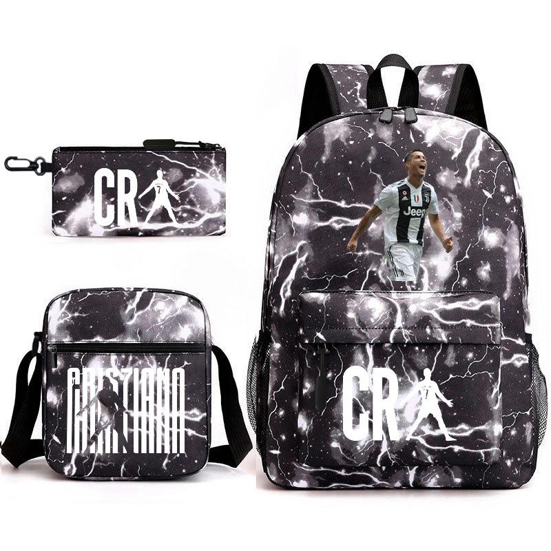 Football Star Teenager Student Schoolbag Ronaldo Pattern Three-Piece Backpack