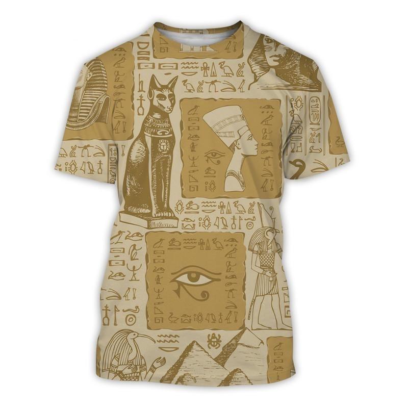 Summer Round Neck 3D Ancient Egyptian Print Top Fashionable Casual Vintage Short Sleeved Men's T-shirts