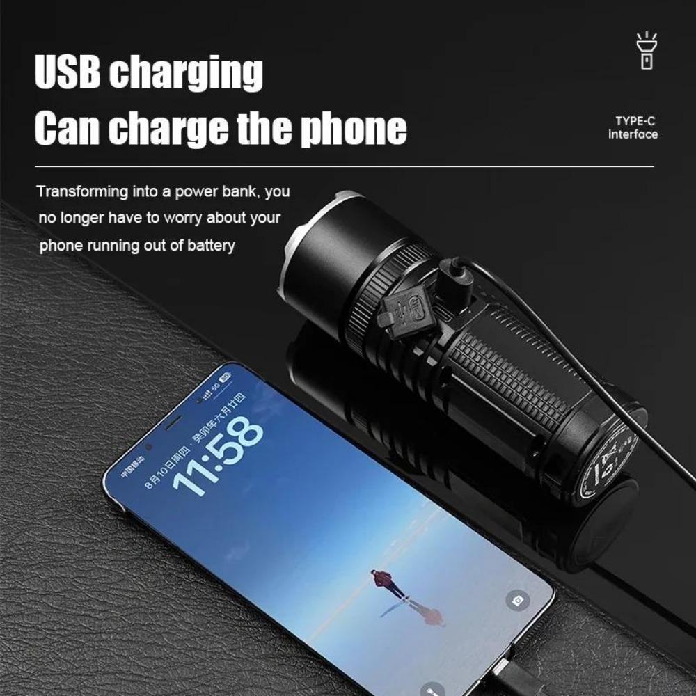 Super Bright White Laser Flashlight Outdoor Camping USB Rechargeable Torch Fire Telescopic Zoom Digital Display Lantern