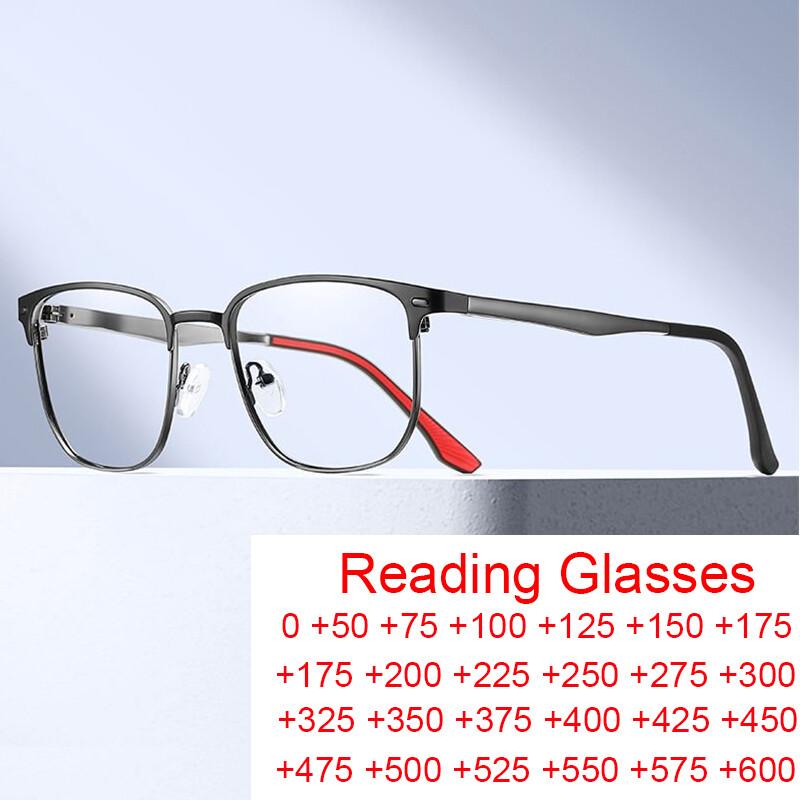 Anti-Blue Light Reading Eyewear Male Eyeglass Stylish Spectacle Metal Half Spectacle Presbyopic Top Square Quality Gents Alloy Rectangular Frame