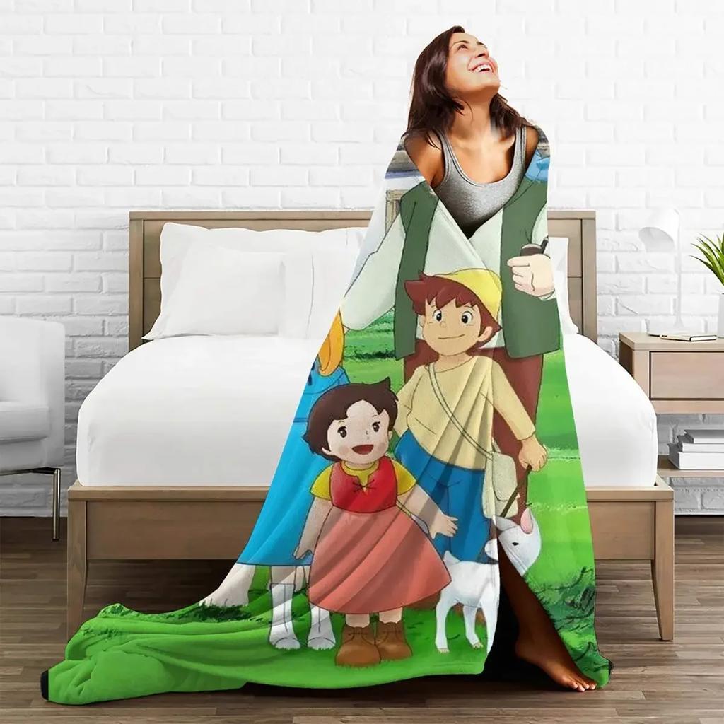 Heidi Meisje van de Alpen Anime Deken Sofaovertrek Koraalfleece Pluche Lente/Herfst Worpdeken voor Thuis Buiten Pluche Dunne Quilt