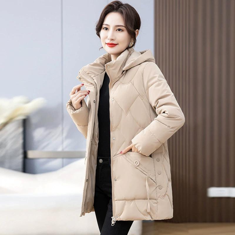 Winter Cotton-padded Jacket Middle-aged and Elderly Cotton-padded Jacket Women's Mother's Hooded Padded Jacket Large Size Mid-length Thickened Jacket