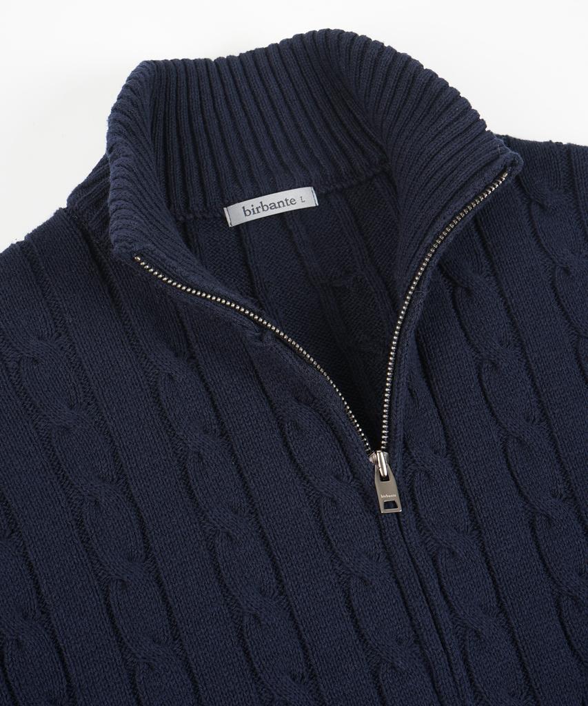 BIRBANTE Washable Cotton Cable Two-Way Knit Zip-Up - Dark Navy