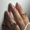 24Pcs French Almond Press On Nails Gold Edge Glitter Swirl Metal Nail Art Full Cover False Nail Tips