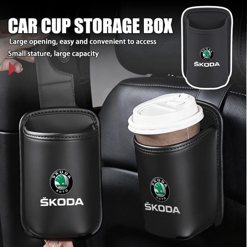 Cqmes7 For Skoda Car Door Cup Holder Leather Automotive Drink Rack Storage Bin Octavia A5 A7 RS Fabia Superb Rapid Karoq