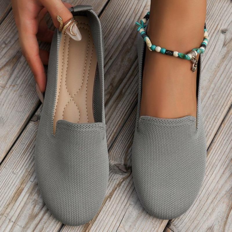 Mocassins Femme Bout Carré Respirant Slip-on Bout Carré Mesh Chaussures Plates pour Femmes Semelle Souple Tricot Ballerines Chaussures Bateaux