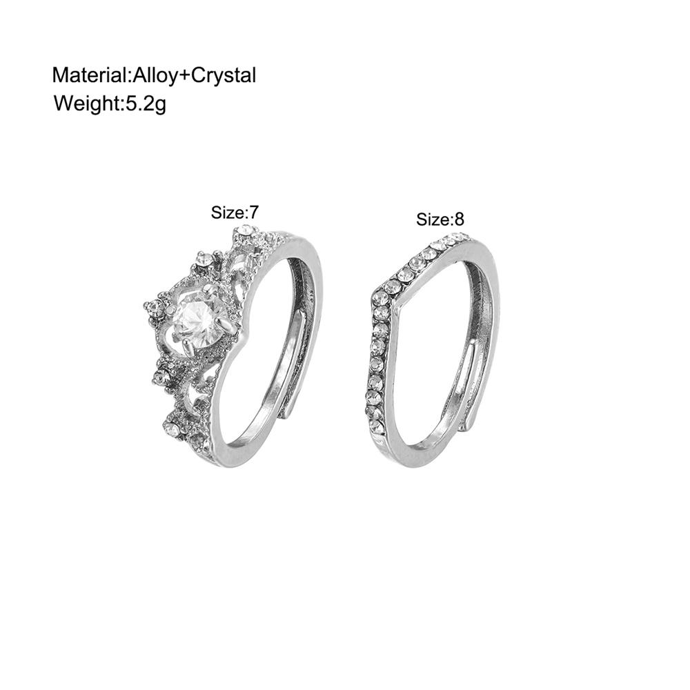 Simple Style Crown Princess Ring Set, Open Wedding Ring, Adjustable Anniversary Gift Ring Set Jewelry
