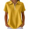 Women Tops Lapel Short Sleeve Zipper Half Placket Shirt Tops Pure Color Waffle Texture Loose Fit Casual Shirt Home Dates Versatile Wear