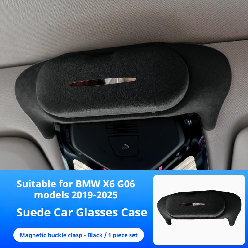 Caixa de Óculos para Carro Suede Preto Organizador de Caixa de Armazenamento de Óculos de Sol para Teto Solar Para BMW X5 X6X7 G05 G06 G07 2019-2025 Acessórios Internos