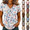Womens Casual V Neck T Shirt Short Sleeve Floral Print Top Lightweight Comfortable Soft Fabric Blouse for Everyday Wear