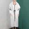 Women Winter Coat with Hood And Side Pockets Patchwork Knitted Sleeves Outerwear Letter Pattern