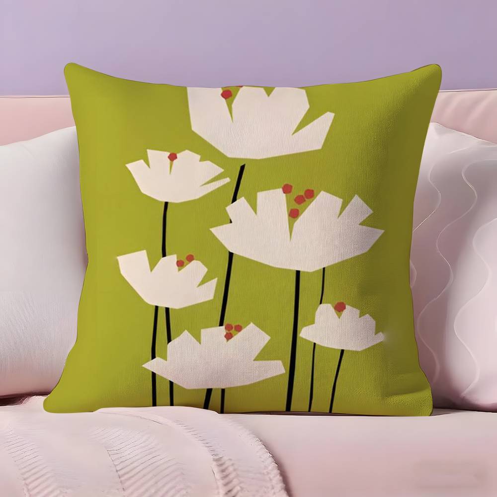 Colorful Flower Illustration Print Pillow Case Anti-dustmite Pillowcase Invisible Zipper Silky Short Plush Sofa Cushion Cover