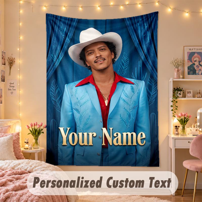 Custom Personalized Tapestry,Bruno Mars Print Custom Name Text Wall Art Hanging for Bedroom