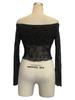 Lente Elegante Dames Zwarte Bloemen Mesh Strapless Uitlopende Mouw T-shirt Top Dames Veelzijdige Kledingkast Essentiële Modeartikelen Shirt