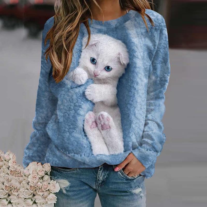 Spring and Summer Women's Loose Animal Print Long Sleeved Round Neck Sweatshirt