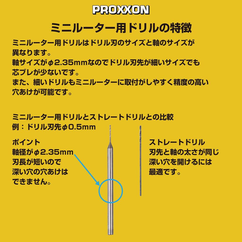 PROXXON Small Diameter Drill Set of 6 Shank 28912 [Drill Diameters 0.5, 0.8, 1.0, 1.2, 1.4, 1.6mm, Diameter 2.35mm] No.