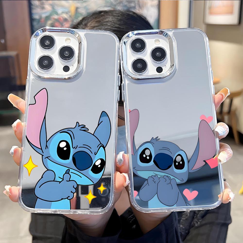 Cute Stitch applies to Apple 15promax makeup high definition mirror mobile phone case iphone17 women's mirror