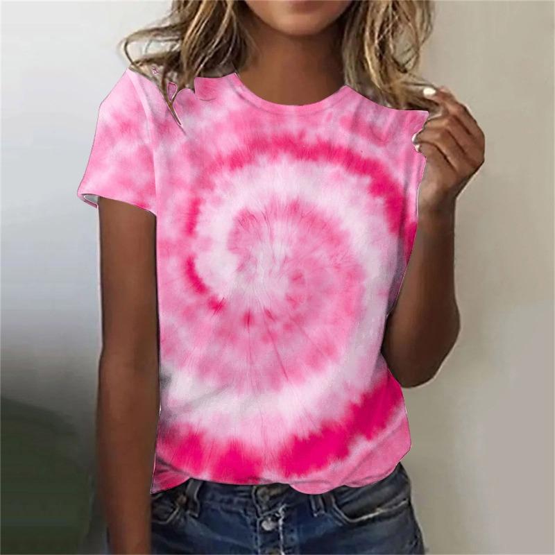 Women's T-shirt Colorful Tie Dye 3D Printed T-shirt Loose Fitting Pullover Round Neck Short Sleeved T-shirt