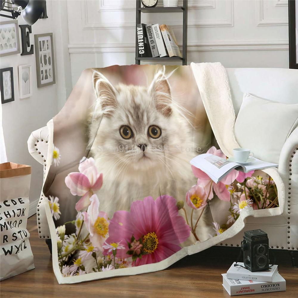 Niedliche schlafende Katze 3D-gedruckte Wolldecke Picknick Extra dick Modische Laken Katzen Haustier Kinder Kinder Sherpa Überwürfe