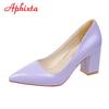Moda Aphixta Nowe 2,9-calowe szpiczaste buty ze skóry lakierowanej dla kobiet czółenka fioletowe kolorowe grube obcasy praca szpiczasty nosek obcasy plus size 50