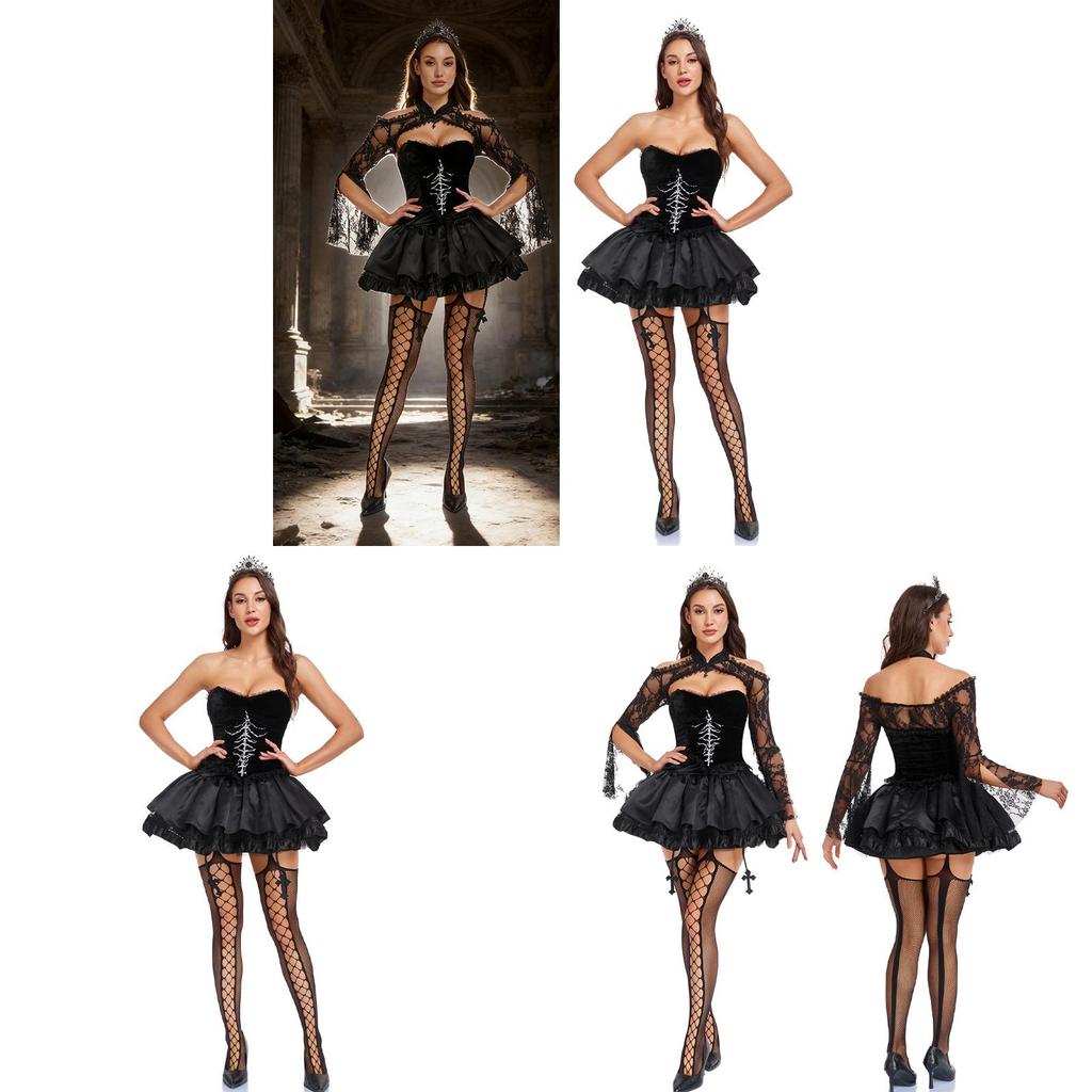 Gothic Witch Costume With Polyester Fabric For Halloween Cosplay Enthusiasts