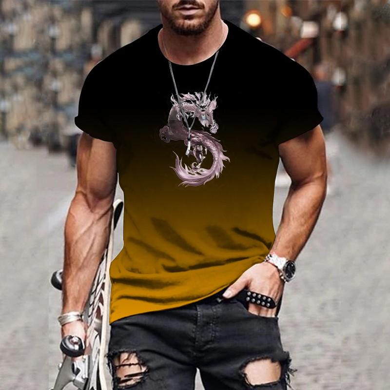 Fashion Trend Gradient Printing Hot Sale Casual Loose Men's Short Sleeve Tees 3D Gradient Printing O Neck Oversize T-Shirt Tops