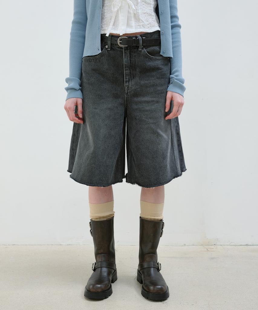 Aobteu Panel Denim Bermuda Pants - Gray
