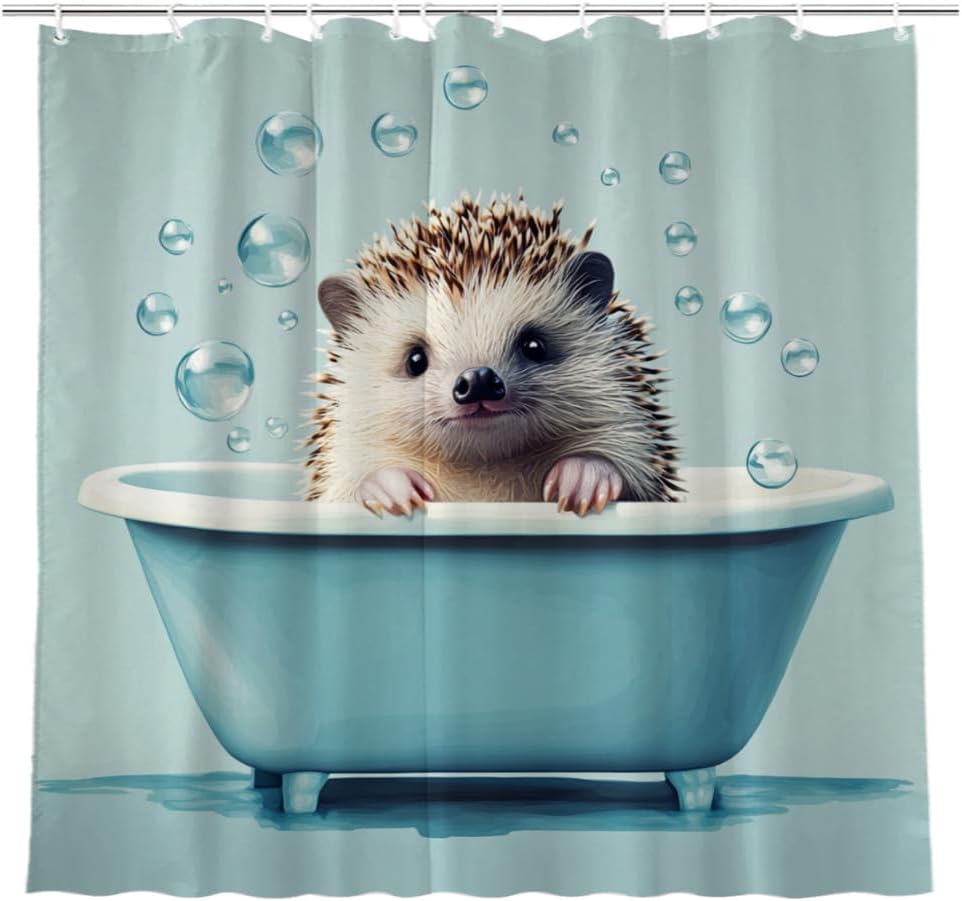 Lustiger Igel Duschvorhang Igel badet in Badewanne Süßes Tier Welpe Haustier Lustiger Duschvorhang Badezimmer Set