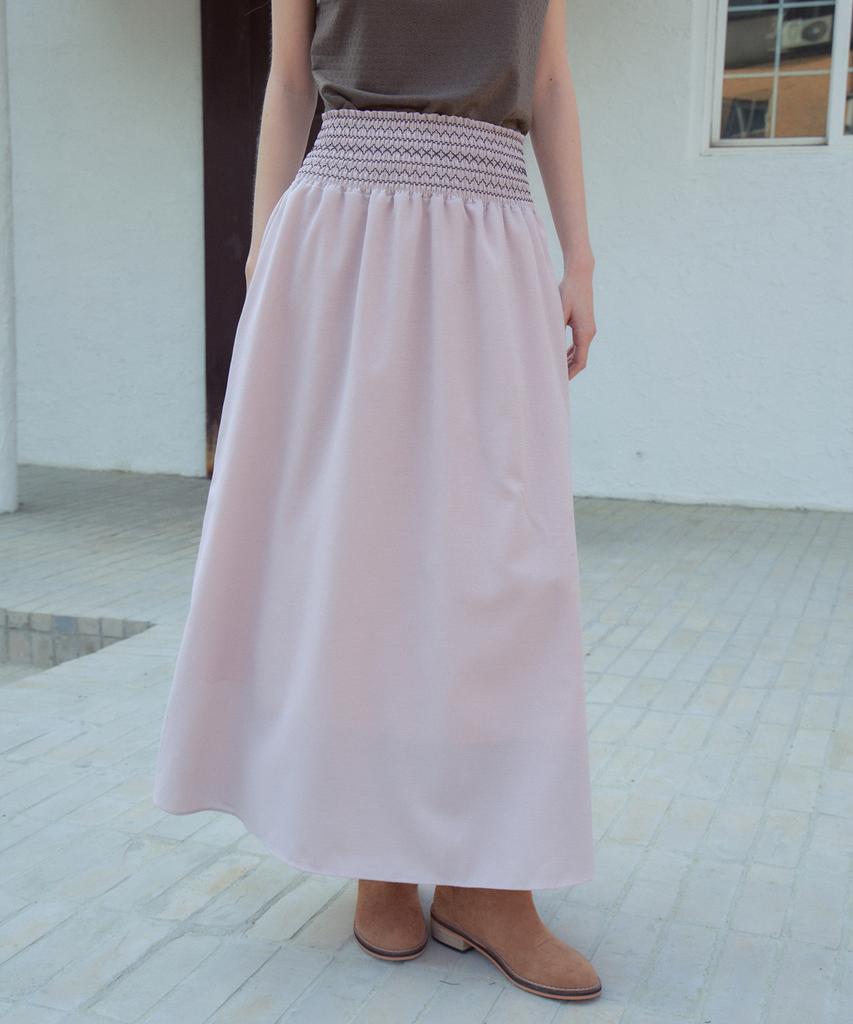 Aueonoseuteljia Linen Smocked Skirt_Vintage Pink(Ob6Sk06)