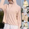 Giacca con cappuccio da donna per protezione solare, leggera, manica lunga, maglia solare, cerniera intera, giacca sportiva con tasche per escursionismo all'aperto