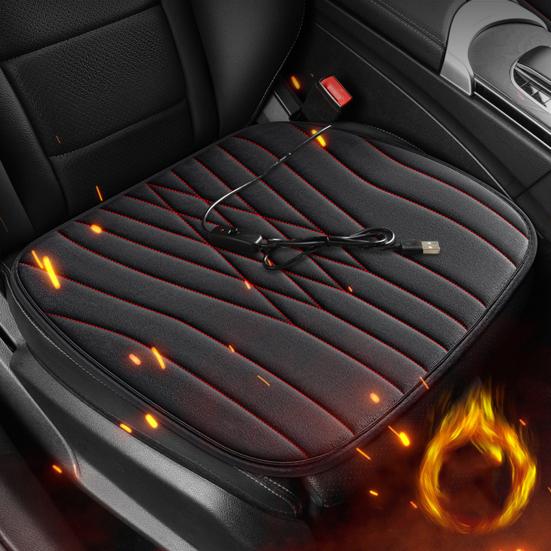 12/24V Car Heated Seat Cushion 17.72"x17.72" Memory Foam Seat Protector Pad with Anti-Slip Bottom Short Plush Versatile Chair Cushion for Car Office