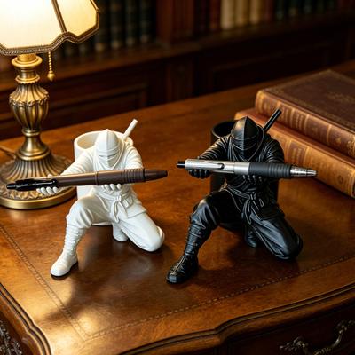 3D Printed Ninja Pen Holder Cool Ninja Figurine Pencil Stand Decorative Desk Organizer for Anime Fans Office Desk Gaming Room Decor