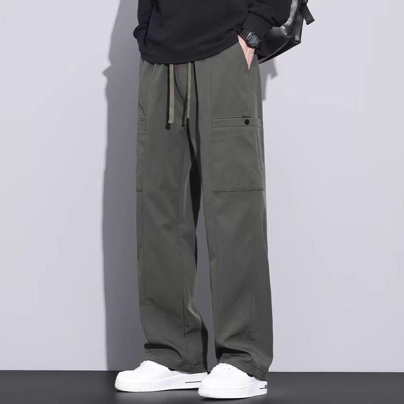 Legergroene overall heren multi-pocket lente broek heren retro rechte pijp broek
