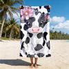 1pc Cow with Pink Flower Beach Towel, Quick Dry Unisex, Ideal for Beach Camping Swimming Diving Surfing, Perfect Summer Holiday