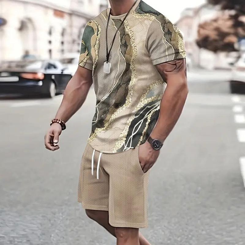 2024 Sportswear Fashion Mens Short Sleeve T Shirt And Sports Shorts Summer Casual Vintage Patchwork Suit Mens Two Piece Suit