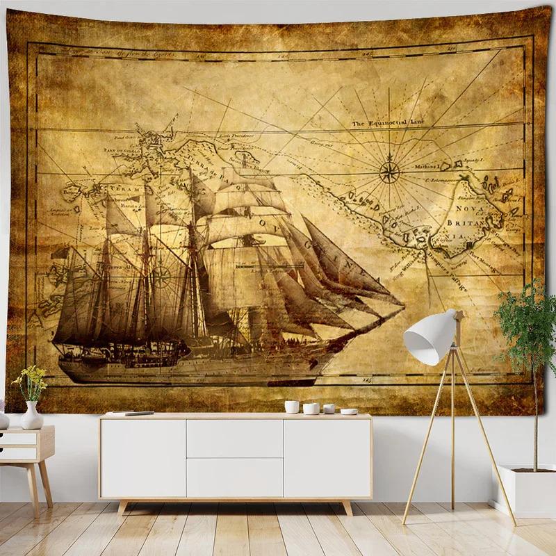 VIKAMA Vintage Pirate Ship Tapestry Nautical Adventure Wall Art Perfect for Living Rooms Bedrooms and Mens Spaces