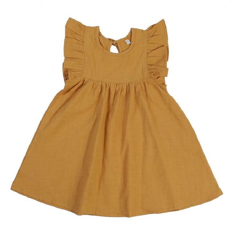 Robe de princesse à manches volantes de couleur unie pour filles avec lien à nouer au col arrière