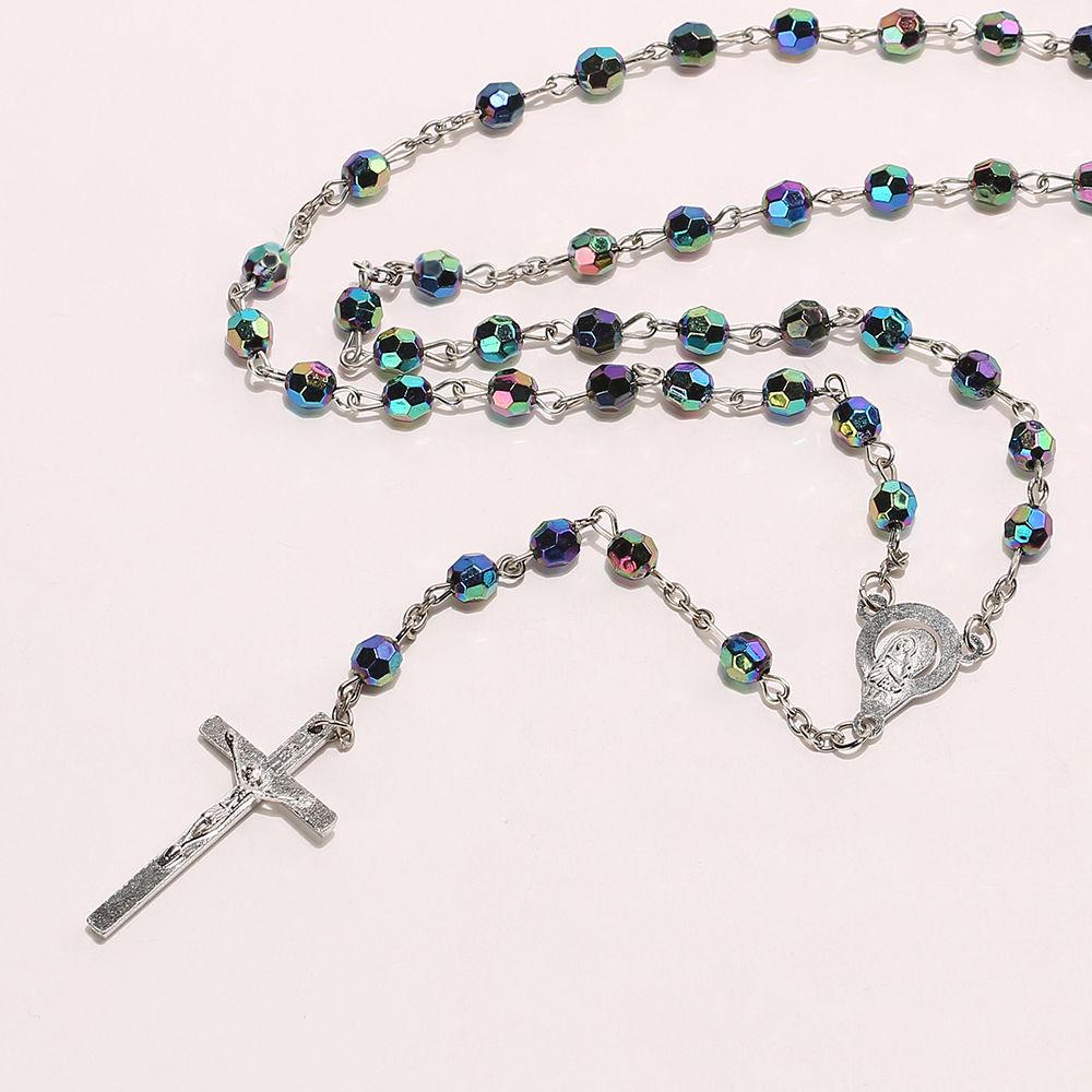 Jewelry Crucifix Charm Virgin Mary Pendant Rosary Beads Chain Cross Necklace Jesus