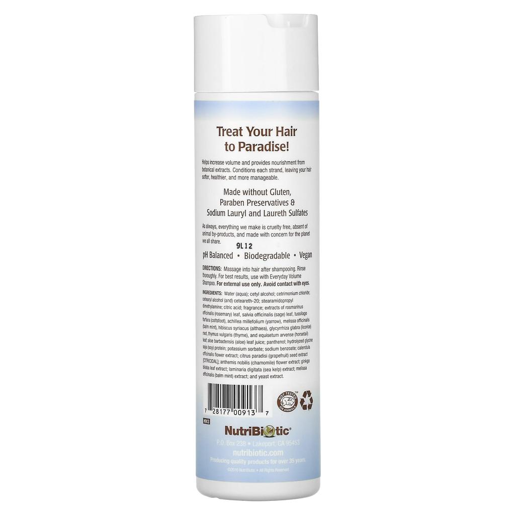 NutriBiotic Everyday Volume Conditioner, for All Hair Types, Paradise Lane, 10 Fl Oz (296 Ml)