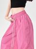 American Style Women's Rose Red Quick-Dry Wide-Leg Cargo Pants for Summer