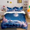 White Cat Sleeps On Dreamy Cloud Duvet Cover Set With 3D Printing Design Soft Polyester Bedding Set All-Season Comfort