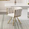 Velvet Dining Chair, Single Light-colored Luxury Living Room Bedroom Swivel Chair, Leisure Swivel Chair with Four Metal Support Legs, Beige and Gold