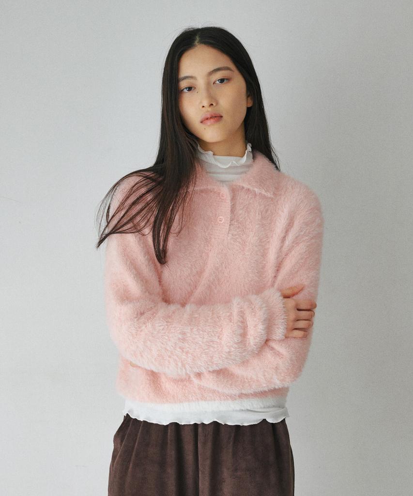BELLOL Crop Hairy Collar Knit Pink