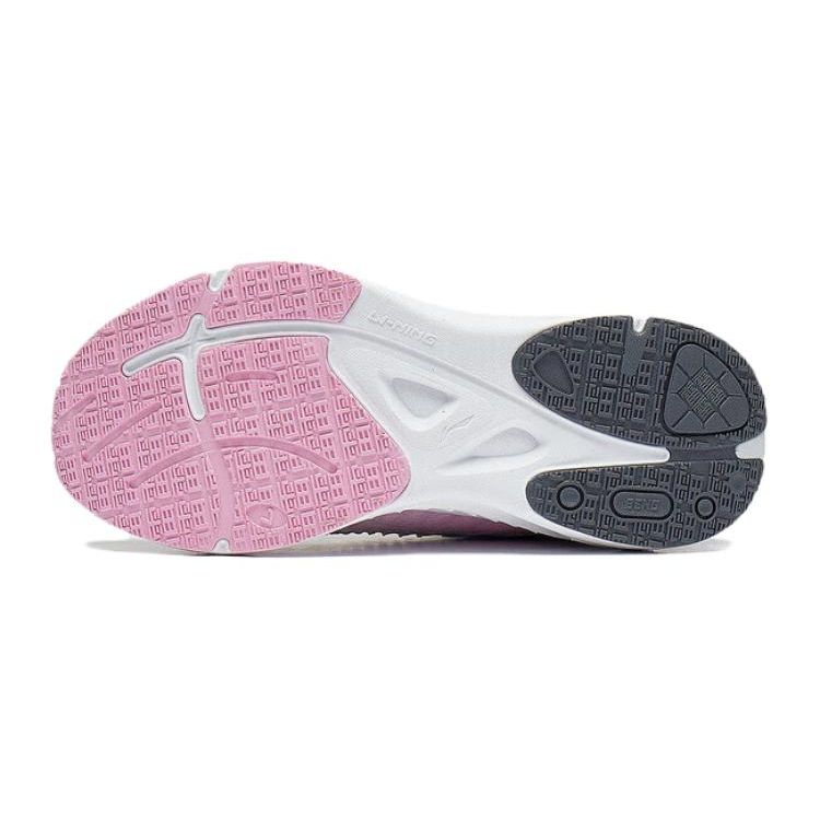 Li Ning Comfortabele Veelzijdige Antislip Slijtvaste Kinderhardloopschoenen Kinderhardloopschoenen Antarctisch-Grijs Perzikbloesem-Roze YKFT072-8