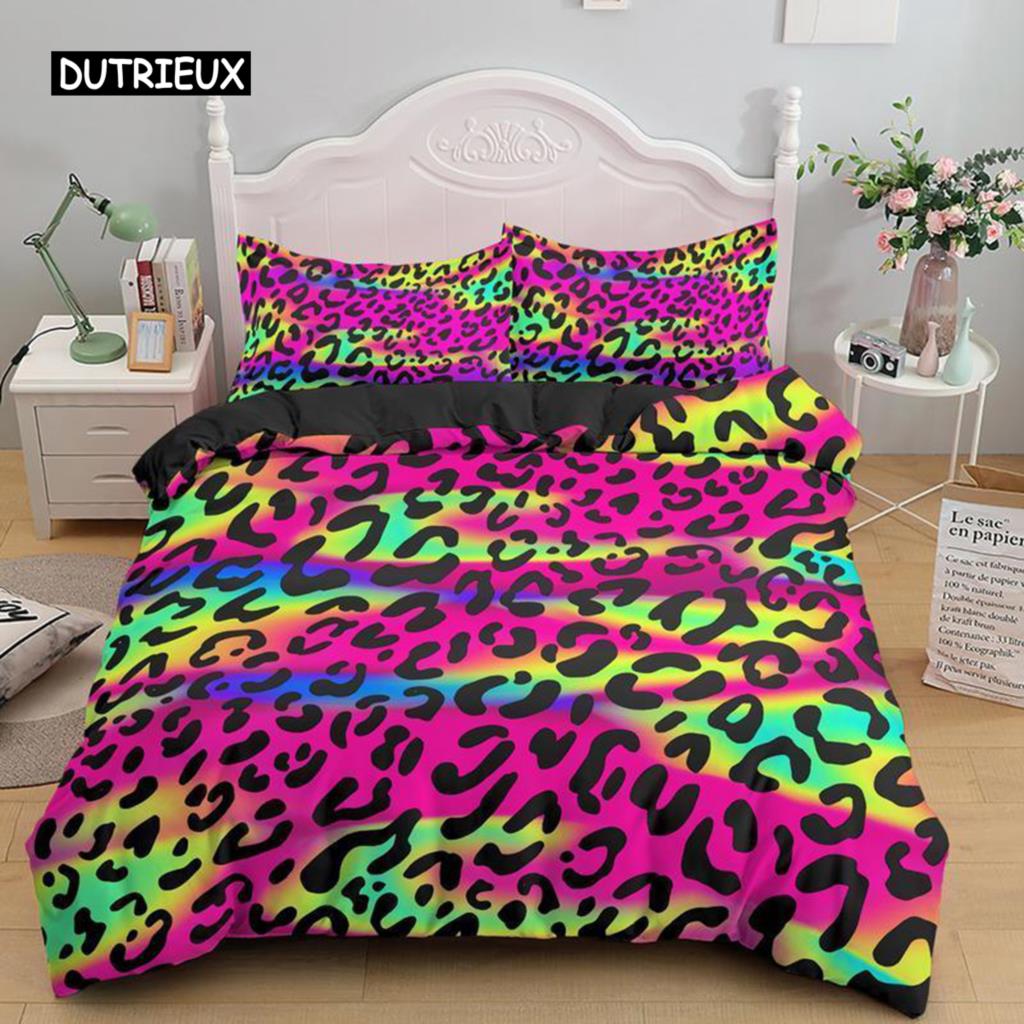 Set Copripiumino Stampa Leopardo Misura King Set Biancheria da Letto Animali Africani per Bambine Bambini Ragazzi Adolescenti Colorato Leopardo Copripiumino Singolo
