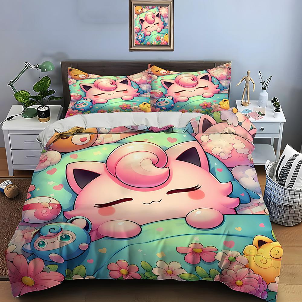 Pokemon Jigglypuff Mintás Ágynemű Szett Paplanhuzat 1 Paplanhuzat 2 Párnahuzat Felnőtt és Gyermek Ágynemű Szett Luxus Születésnapi Ajándék