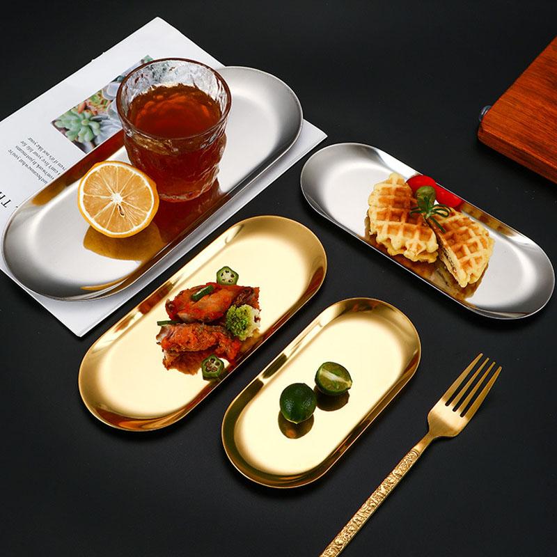 Stainless Steel Jewelry Tray Cosmetic Holder Oval Metal Dining Dessert Plate for Tray Snack Plate Steak Kitchen Plate Dish